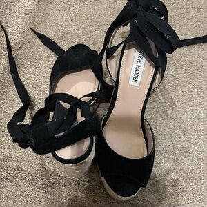 Steve Madden Black Ribbon Espadrille Sandals